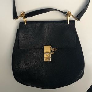 Chloe Black Shoulder Bag with Gold Accents